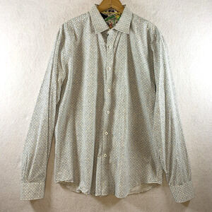 Bugatchi Uomo Mens Shaped Fit Button Shirt Size L Micro Polka Dot Grid Art Print